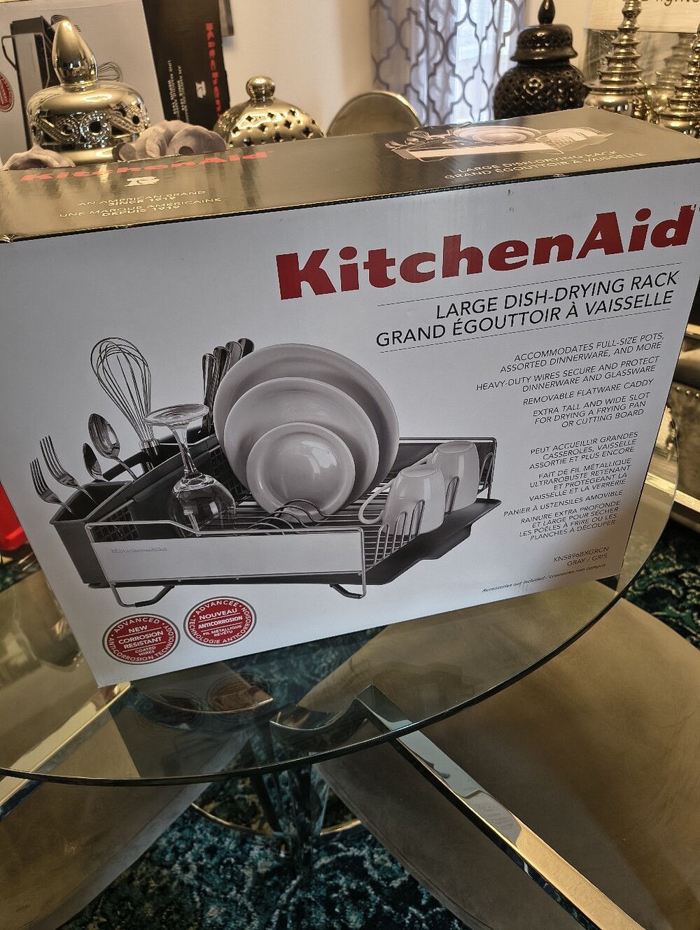 KitchenAid Silver and Black Large Dish Drying Rack